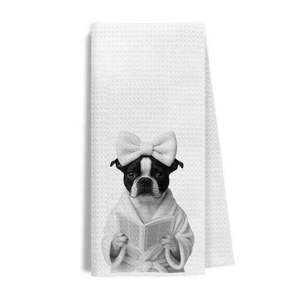 EKGJW Funny Boston Terrier Reading Dish Towels – Dog Lover