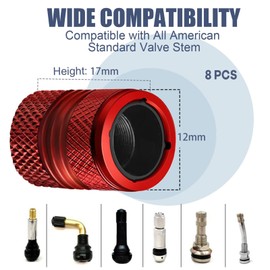 Irikdescia Pack of 8 Tyre Valve Shaft Caps for Car Tyres, Corrosion Resistant, Leak-Proof, Universal Fit, Valve Cover for Car, Bike, Motorcycle (Red)