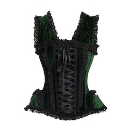 Top Drawer Dark Green Velvet & Lace Steel Boned Corset w/Cap Sleeves (Small)
