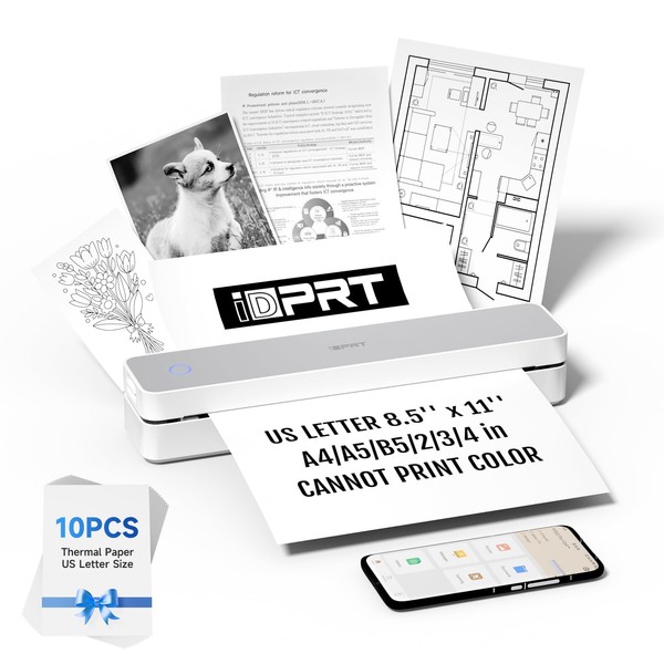 iDPRT Portable Printer Wireless for Travel, Bluetooth Thermal Printer Support
