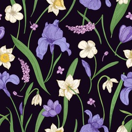 VaryFloral Purple Floral Peel and Stick Wallpaper Elegant Violet Flower Black Wallpaper Removable Botanical Floral Contact Paper for Room Cabinets Drawers, Easy Peel Off, Renter Friendly, 12"x118"