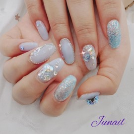 ❣️ Blue Sapphire Shimmer Handmade Nail Tips ✨ - Long Stiletto / ❣️ 블루사파이어쉬머 수제네일팁 ✨ - 롱스틸레토