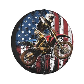 KOSUES Dirt Bike Racing Motocross Race American Flag Spare Tire Cover Weatherproof Wheel Protectors Dust-Proof Sun Protection Wheel Tire Covers Universal Fit for Truck SUV RV Camper Trailer 14 inch