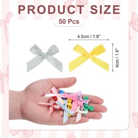 MECCANIXITY 50 Pcs Mini Ribbon Bow 1.8 Inch Mini Fabric Satin Ribbon Flower Bows for Craft DIY Sewing Wedding Birthday Party Light Gray/Bright Yellow