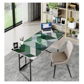 EGT Geometry Waterproof Leather Tablecloth, Table Protector for Study Computer Desk, Home Office Writing Small Desk (40 L x 19 W, Sweet Words Emerald Geometry)