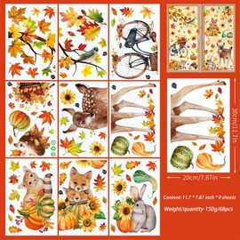 Thanksgiving Maple Leaf Clings Fall Fox Deer Animal Wall Decals Autumn Sunflower Window Sticker for Home Harvest Decor