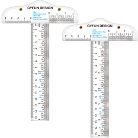 2PCS 6 inch/15cm T-Shape Acrylic Transparent T-Ruler for Drafting and General Layout Work Scrapbooking Drafting Tools Scale Ruler for Crafting Zero-Centering Ruler with Inches & Metric Measuring Tool
