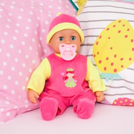 Bayer Design 93806AA Baby Doll Speaks 24 Babies with Sleeping Eyes, Dummy, Bottle, 38 cm