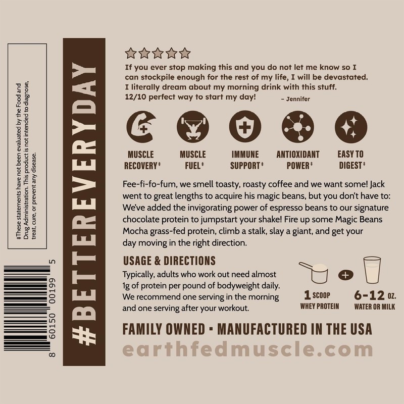 Earth Fed Muscle Magic Beans Mocha Truly Grass Fed Whey