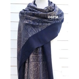 GFM Mosaic Flower Design Pashmina Style Scarf (FRL1), s10-ghnl-navy