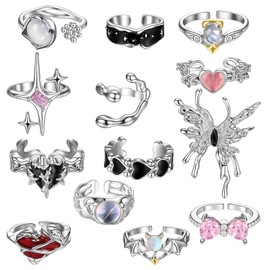 JazRvr 13 Piece Y2K Rings Set, Fashionable Rings for Women and Girls, Adjustable Fidget, Trendy Accessories for Party and Everyday Use