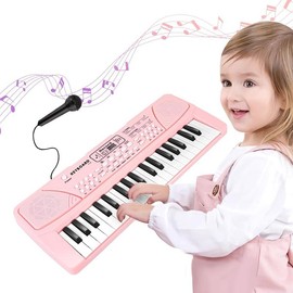 Kids Piano Keyboard, Piano for Kids with Microphone Portable Electronic Keyboards for Beginners 37 Keys Musical Toy for 3/4/5/6 Year Old Girls Boys - Color: Pink