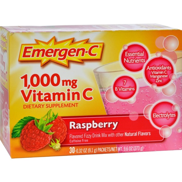 Alacer Emergen-C Vitamin C Fizzy Drink Mix Raspberry - 1000 mg - 30 Packets (Pack of 4)