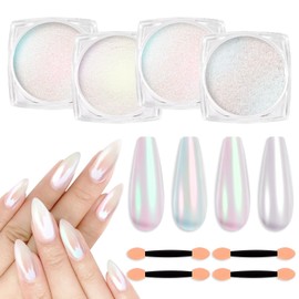 SIUSIO 4Colors Chrome Nail Powder Metallic Mirror Glitter Effect Pigment Iridescent Aurora Dip Powder, Mermaid Pearl Dust Kit for Gel Polish Nail Art Decoration, Resin Craft-Colorful Dream