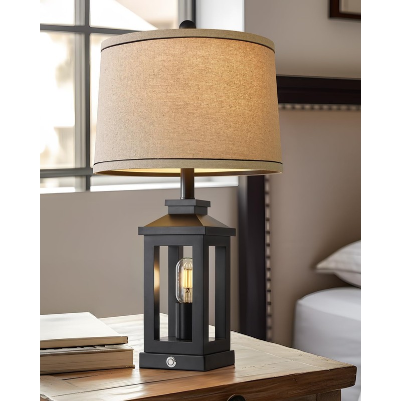 G-SAFAVA 23.75" Retro Farmhouse Black Table Lamp for Living Room