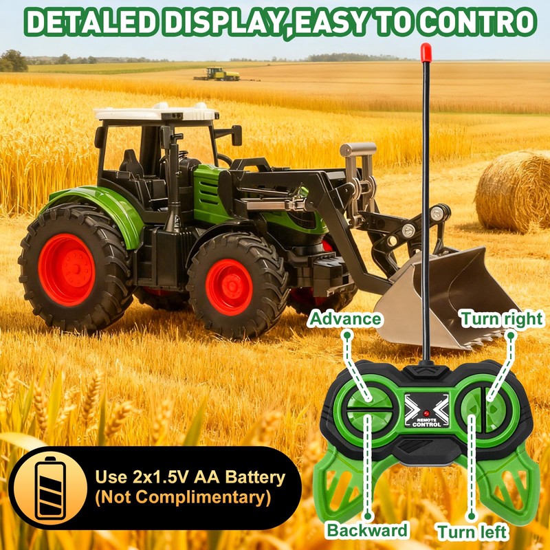 RC Tractor Toy for Kids 3-9, 2.4GHz Remote Control Farm