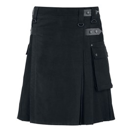 NORTH EDGE Men's Scottish Black Utility Cotton Kilt Fashion Sport Black Utility Skirt Two Cargo Pockets with Adjustable Leather Straps (30, Black)