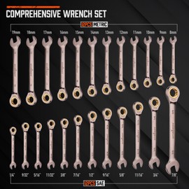 HORUSDY 24-Piece Ratcheting Wrench Set | Metric and SAE | Ratchet Combination Wrenches Set with Organizer | 72-Teeth | Chrome Vanadium Steel | 8-19 mm & 1/4” to 7/8“