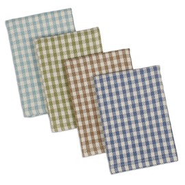 DII Heavy Duty Kitchen Towels Collection Long Lasting Quality, Cotton Dish Cloth Set, 13x13", Lake House Blue Check, 4 Piece
