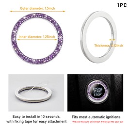 Kewucn Bling Crystal Double Rhinestone Car Engine Start Decoration Ring, Sparkling Push Start Button Sticker, Key Ignition & Knob Ring Decoration, Bling Car Interior Accessory(Purple)
