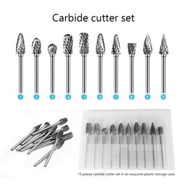 Carbide Burrs, 10 Pieces Double Cut Metal Router Bit Dremel Grinding Attachments for Grinding, Carving, Metal Polishing, Engraving, Drilling