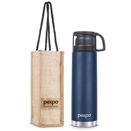 Pexpo Fererro |ISI Certified|Vacuum Insulated Hot & Cold Stainless Steel Flask|Jute Bag - 33 oz | 1000 ml Denim Blue |Steel Bottle|Leak Proof|School & Trekking|Office|Men & Women