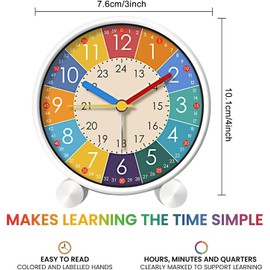 Sunshine smile Children's Alarm Clock for Beginners to School, Children's Alarm Clock, Analogue Alarm Clock, No Ticking, Children's Alarm Clock, Silent Learning Alarm Clock for Boys and Girls