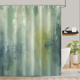 Moonslim Green Abstract Shower Curtain, Rustic Vintage Farmhouse Grey Modern Bathtub Curtains Decor for Bathroom Set, Washable Fabric Cloth Waterproof with 12 Hooks, 72x72 Inch