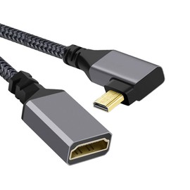 cablecc Cable de extensión 4K tipo D de 90 grados en ángulo izquierdo, micro HDMI 1.4 macho a HDMI hembra, para cámara DV, MP4, computadora portátil DC