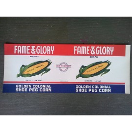 corn 10 Vintage Corn Can LABEL GOLDEN COLONIAL FAME & GLORY BRAND UNION MILL,MD Mint