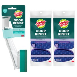 Scotch-Brite Advanced Soap Control Heavy Duty Dishwand Full Kit with 6 Heavy Duty Scrub Dots Refills, Leak-Free Soap Dispensing, Non-Slip Handle, Tough Scrubbing for Kitchen Dishes, Pots & Pans