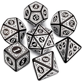 CiaraQ DND Polyhedral Dice Set with a Black Dice Bag for D&D RPG MTG Role Playing Table Games (White Engraved)