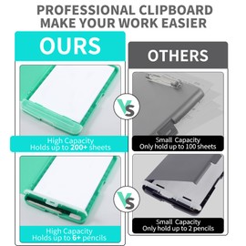 DMFLY Clipboard with Storage, Heavy Duty Clip Boards with Pen Holder, A4 Plastic Clipboards with Compartment, Holds 6+ Pencils and 200+ Sheets, Strong Clipboards with Low Profile Clip, Great for Work