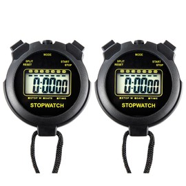 Digital Stopwatch Timer Large Display with Clock and Date, No Alarm Function, Simple Stopwatches for Sports Coaches Running Swimming Kids Training-2 Pack Black