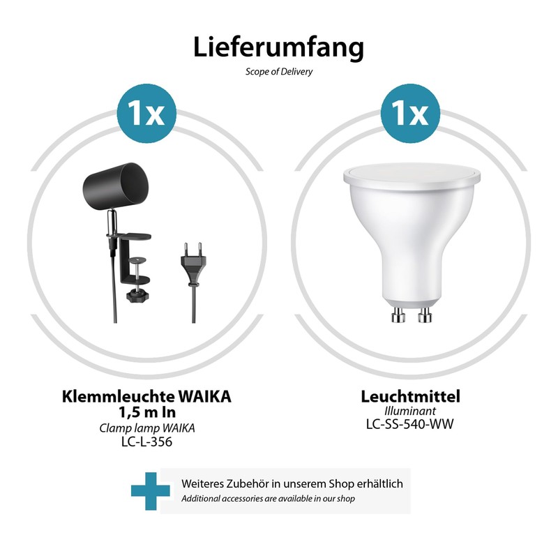 ledscom.de Waika Clamp Light Switch Matte Black with LED GU10
