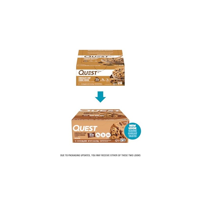 Quest Nutrition Chocolate Chip Cookie Dough Protein Bars, High Protein,
