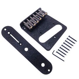 Jiayouy Carved Roller Telecaster Bridge 6 String Saddle Bridge Plate with 3 Way Switch Control Plate for Tele Telecaster Guitar Replacement (Black)
