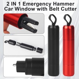 2-in-1 Seat Belt Cutter Emergency Hammer, Pack of 2 Emergency Hammer Car with Seat Belt Cutter, TÜV Certified Test Glass and Holder, Emergency Rescue Tools Essential, for Cars and Buses (Black + Red)