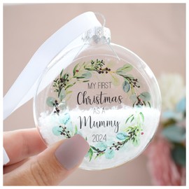 First Christmas As A Mummy 2024 Decoration. New Mum Tree Ornament. Wreath Design Xmas Bauble. Baby Shower Handmade Keepsake