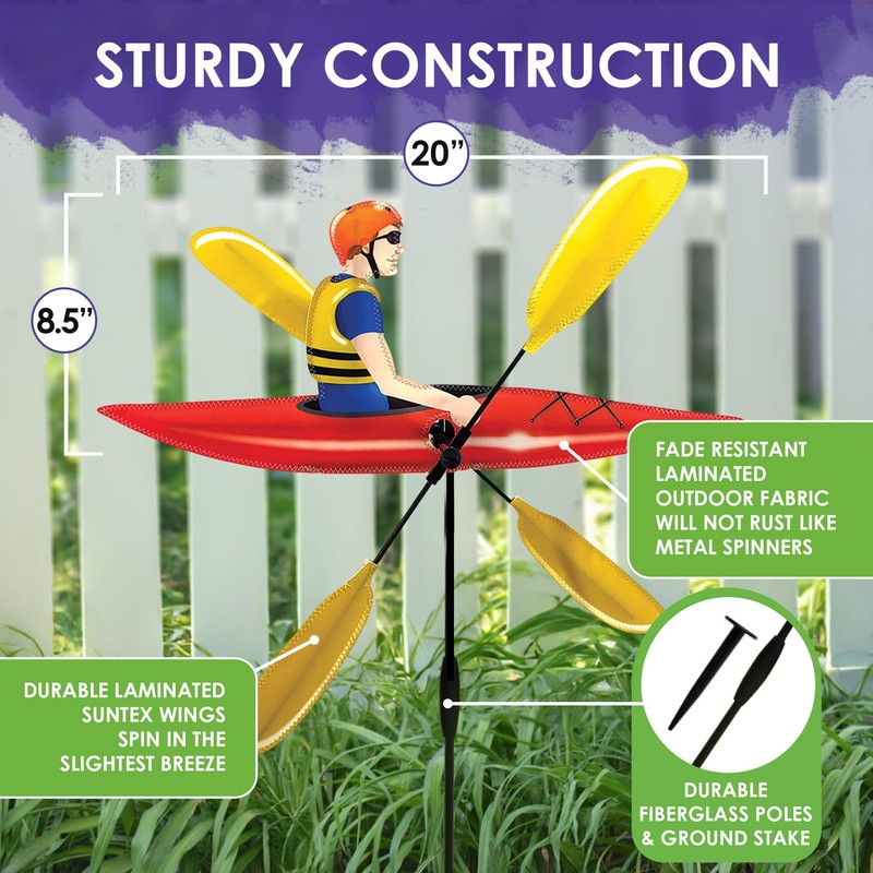 Whirligig Spinner Kayak 20" – Outdoor Adventure-Themed Design, Weather-Resistant Outdoor