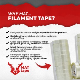 MAT Commodity Grade Fiberglass Reinforced Filament Strapping Tape - 1/2 in. Wide x 60 yds. (Pack of 1) Filaments Run Lengthwise