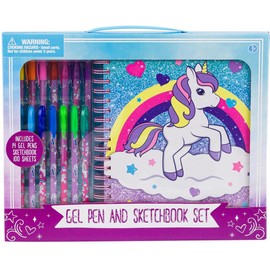 Unicorn Gel Pen and Sketchbook Set for Kids with 14 Gel Pens and 100 Sheet Spiral Notebook for Coloring and Drawing
