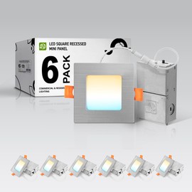 ASD 6 Pack LED Square Recessed Lighting 3 Inch, 5 CCT 2700K-5000K, 6W 30W Eqv, Ultra Thin Dimmable Ceiling Lights with J Box, Canless Wafer Downlight, Slim Panel Light, UL Energy Star, Brushed Nickel