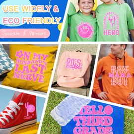 TECKWRAP Heat Transfer Vinyl Glitter Iron on Vinyl Roll for Shirts - 10" x 5ft HTV Vinyl for All Cutter Machine Heat Press Vinyl Easy to Cut & Weed (Neon Pink)