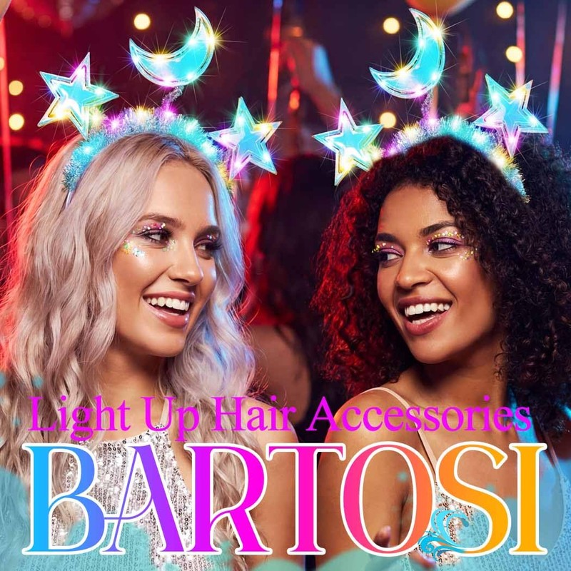 BARTOSI Light Up Moon Star Headbands LED Glow Headband Holiday