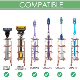 LinkIdea 歯ブラシホルダー 壁掛け ステンレススチール 2+1スロット シャワー 電動歯ブラシと歯磨き粉ホルダースタンド バスルーム カウンタートップオーガナイザー 収納ラック カミソリ用 (ローズゴールド)