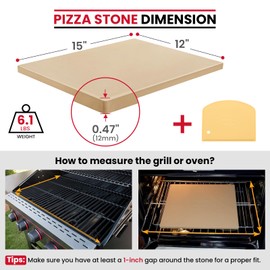 Unicook Pizza Stone for Oven and Grill, Rectangular Baking Pan 15 Inch x 12 Inch, Cordierite Large Cooking Oven Stone with Plastic Dough Scraper, Thermal Shock Resistant Pizza Pan