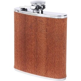 Maxam Drinkware Stainless Steel Flask with Real Sapele Wood Wrap, 6 oz