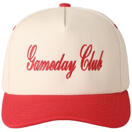 MIRMARU Two-Tone Vintage Canvas Trucker Hats for Men & Women, Adjustable Size Baseball Caps with Trendy Embroidered Design (US, Alpha, One Size, Gameday Club, Red)