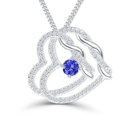 DUAL DIVINE Platinum Plated Sterling Silver Heart Necklace Gift for Women Mom Necklace with Heart Pendant Birthstone Necklace for Women Gift for Her (09-Sep-Sapphire Blue)